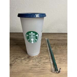 Brand New Starbucks Summer 2020 Reusable Color Changing Cup‎ 24 oz w/Green Straw
